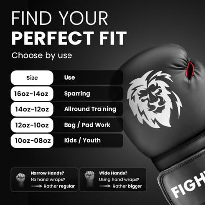 FIGHTR® Boxing Gloves - Pro Training Sparring Gloves - color: Black / Red, size: 16 oz