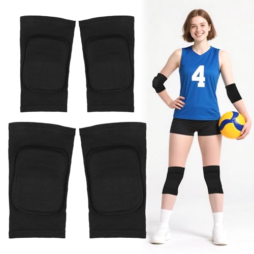 Volleyball Knee Pads and Elbow Brace Pads Set, Compression Breathable Arm and Knee Protection Sleeves with Soft Support Cushion for Men and Women Yoga Dance Football Basketball Running (Black)