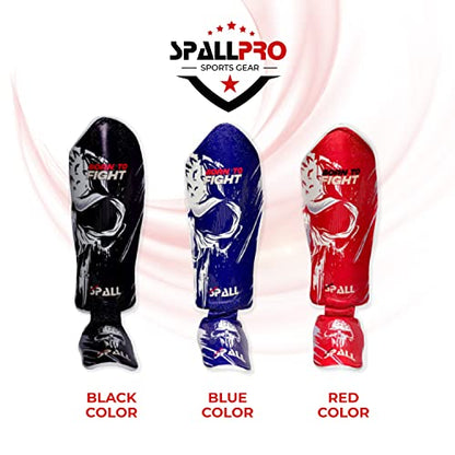 Spall Pro US Muay Thai Guards Shin Guards for Kickboxing Martial Arts BJJ Boxing Sparring with MMA Foot Protector - Born to Fight Red (Small/Medium)