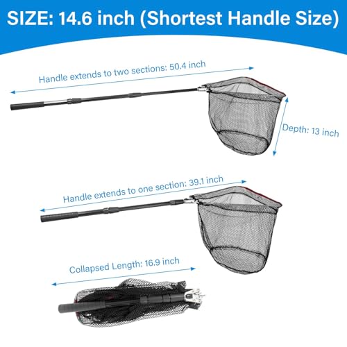 Fishing Net with Handle with Storage Bag,Portable Telescopic Fishing Net Telescoping Handle,Fish Net,Fishing Nets,Extend to 40-63 Inches for Kids Men Women