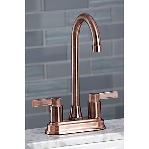 Kingston Brass KB849NDLAC NuvoFusion Two-Handle 2-Hole Deck Mount Bar Faucet in Antique Copper