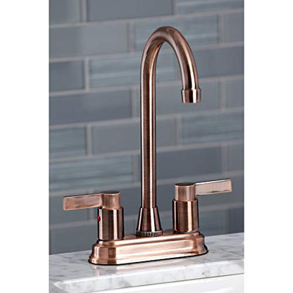 Kingston Brass KB849NDLAC NuvoFusion Two-Handle 2-Hole Deck Mount Bar Faucet in Antique Copper