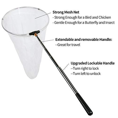 RESTCLOUD Insect and Butterfly Net with 12" Ring, 24" Net Depth, Handle Extends to 59 Inches