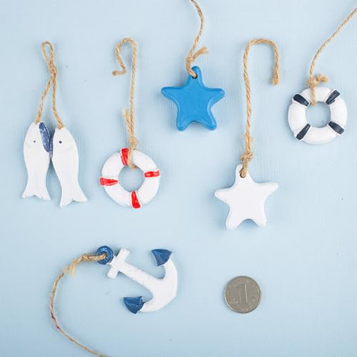 Daimay 12PCS Resin Nautical Ornaments Miniature Beach Ornament Kits Mini Seaside Anchor Lifebuoy Fish Seastar Model Micro Landscape Scenery Decor Aquarium Terrariums Miniature Gardens