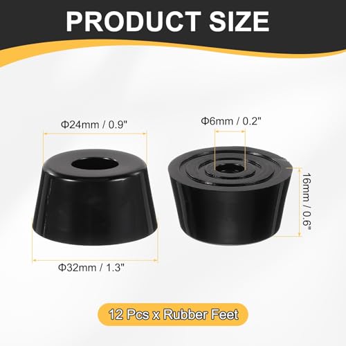 HARFINGTON 12Pcs Anti Vibration Rubber Feet 1.3"L x 0.9"W x 0.6"H 0.2"Dia Isolator Rubber Bumper Air Compressor Foot Pads for Generators Pressure Washers, Black
