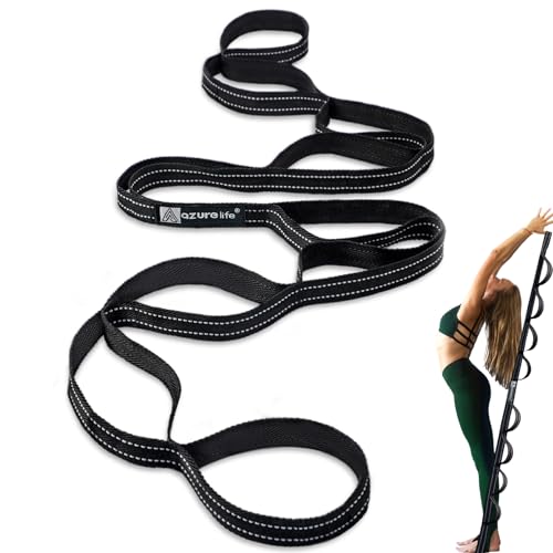 A AZURELIFE Premium Durable Stretch Straps with Loops, Stretching Strap for Physical Therapy, Multi-Loop Yoga Strap Fitness Exercise Strap for Yoga, Pilates, Dance, Flexibility&Exercise - color: #1-Black