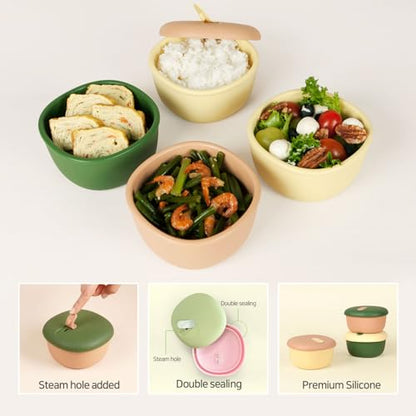 Silicone Food Containers,12oz 350ml 3Pcs 1SET, BPA Free Premium Silicone with Steamhole Lid, Dishwasher,Microwave and Freezer Safe,Semi-persistent Use,Food Grade, FDA