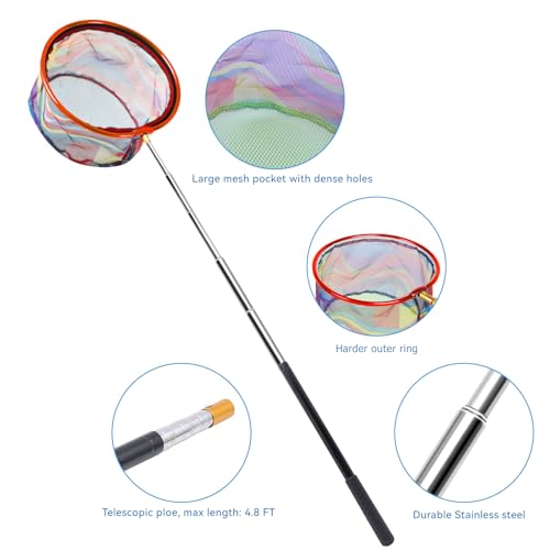 2 Packs Retractable Fishing Net Lightweight Landing Net for Youth Telescopic Fish Butterfly Catching Net for Outdoor Activities - color: Red+Yellow