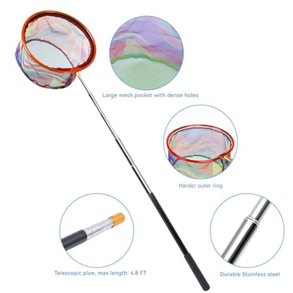 2 Packs Retractable Fishing Net Lightweight Landing Net for Youth Telescopic Fish Butterfly Catching Net for Outdoor Activities - color: Red+Yellow