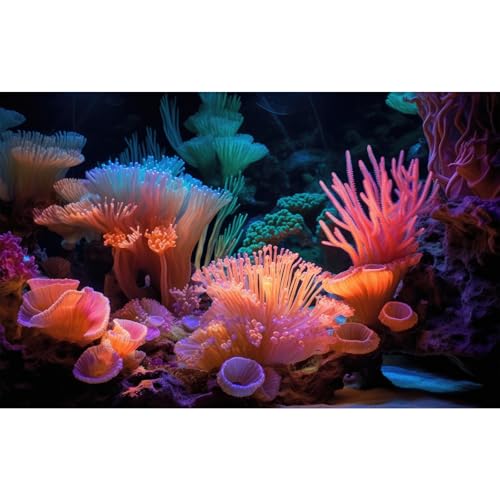 Tropical Ocean Aquarium Background Vivid Colorful Corals Reef Fish Tank Background Underwater Ocean Floor Marine Life Terrarium Backgrounds Colorful Sea Bed Reptile Tank Backgrounds 24x12in - color: Black_Pink, size: 24(W)x12(H)in