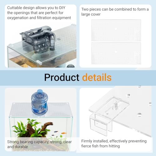 2 Pcs Aquarium Acrylic Fish Tank Lid Covers for 20/29/37 Gallon, 29 X12 in Glass Cuttable Canopy Top Net, Anti-Jump Net with Clips (Each 29 x 12 x 0.1in) - size: 29 x 12 Inch