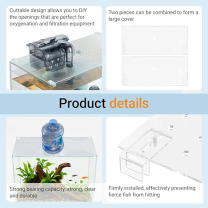 2 Pcs Aquarium Acrylic Fish Tank Lid Covers for 20/29/37 Gallon, 29 X12 in Glass Cuttable Canopy Top Net, Anti-Jump Net with Clips (Each 29 x 12 x 0.1in) - size: 29 x 12 Inch