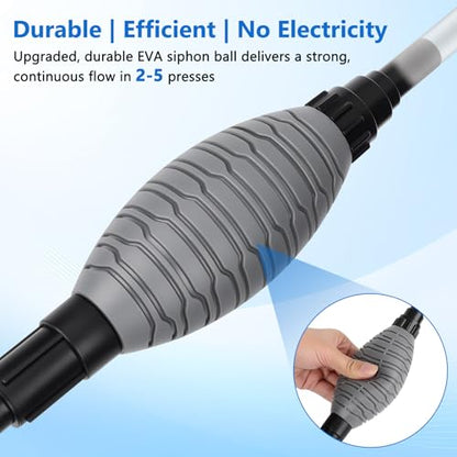 AQQA Gravel Vacuum for Aquarium Siphon - Adjustable Flow Fish Tank Cleaner with Handle, Manual Siphon Pump Water Changer Sand Rock Suction Cleaner, Upgraded Hard Hose with Threaded Connection (L) - size: L for tanks under 34" deep