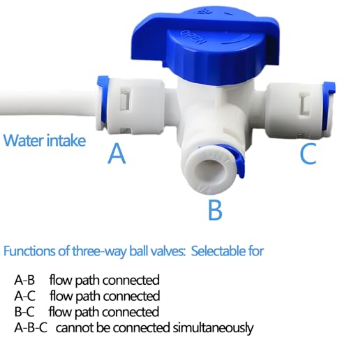 1/4" Push-Fit Tee Valve with Switch | Quick-connect plastic pipe joint for reverse osmosis water filtration systems, beverage dispensers & water purifiers.