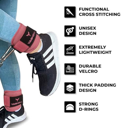 Adjustable Gym Ankle Straps for Cable Machines Women & Men, Glute Kickbacks - color: Solid Pink, size: Single