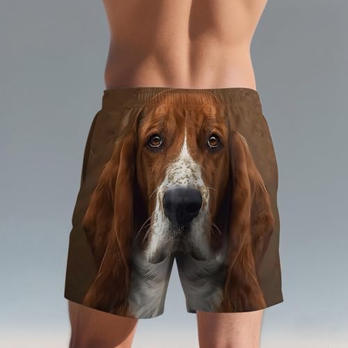 Ctreela Men's Funny Dog 3D Graphic Yellow Loose Fit Summer Beach Shorts - color: Brown, size: X-Large