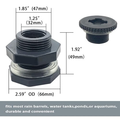 NPT 1 PVC Bulkhead Fitting, Heavy-Duty Female Plastic Water Tank Connector Adapter Fitting with Plugs for Rain Barrel,Spigot,Water Tank,Drain Bucket (Set of 2-Thickened Type)