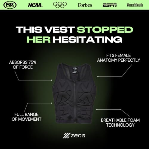 Zena Sport - Adult Chest Protector Vest for Women - Front Zip Padded Compression Vest - for Contact Sports, Lacrosse, & More - size: Large