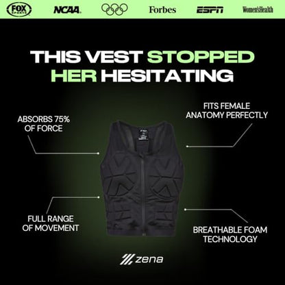 Zena Sport - Adult Chest Protector Vest for Women - Front Zip Padded Compression Vest - for Contact Sports, Lacrosse, & More - size: Large