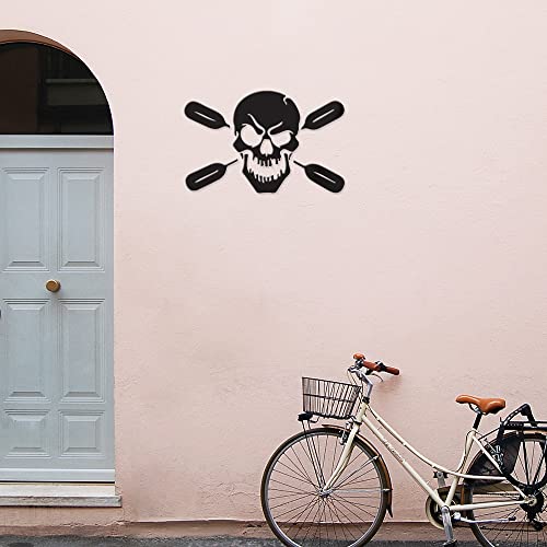 2 Pcs - Decal Stickers Of Skull With Oars Paddle Kayak Fishing Head (Black) Premium Waterproof Vinyl Decal Stickers For Laptop Phone Accessory Helmet Car Window Mug Tuber Cup Door Wall Deco ANDstic587