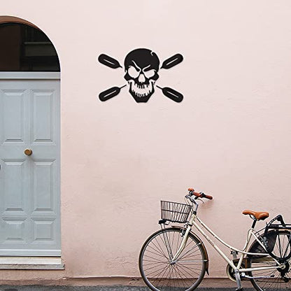 2 Pcs - Decal Stickers Of Skull With Oars Paddle Kayak Fishing Head (Black) Premium Waterproof Vinyl Decal Stickers For Laptop Phone Accessory Helmet Car Window Mug Tuber Cup Door Wall Deco ANDstic587