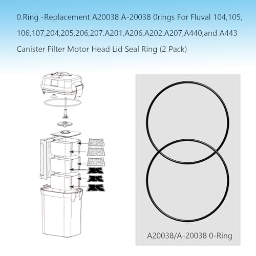 A20038 A-20038 Replacement O-Ring Compatible with Fluval 104, 105, 106, 107, 204, 205, 206, 207 Motor Head Lid Seal Ring，Aquarium Filter Replacement Part（2 Pack）