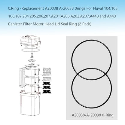 A20038 A-20038 Replacement O-Ring Compatible with Fluval 104, 105, 106, 107, 204, 205, 206, 207 Motor Head Lid Seal Ring，Aquarium Filter Replacement Part（2 Pack）