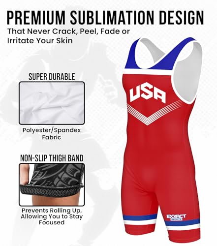 Exxact Sports Sublimated Adult & Youth Wrestling Singlet - color: Red Usa, size: X-Small