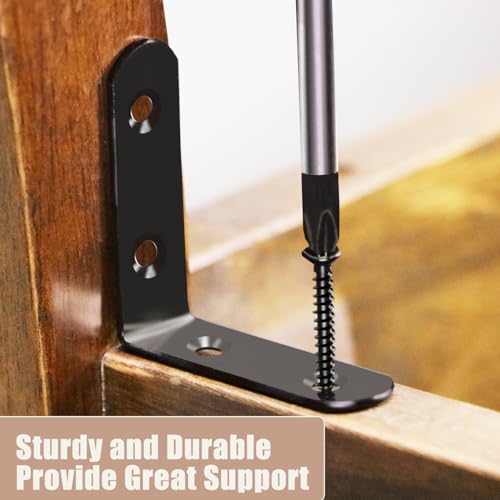 10-Pack Stainless Steel L Brackets, Metal Angle Bracket, Corner Brackets, Corner Braces, Furniture Connector Support Brackets with Screws for Wood Furniture Chairs Desk Garden (L Shape Black 10pcs) - style: 2inch L Shape Black 10pcs