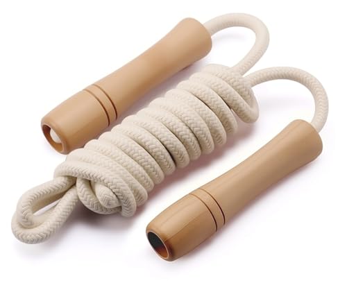 Jump Rope for Kids - Wooden Handle - Adjustable Cotton Braided Fitness Skipping Rope for Toddler Fitness Workout Exercise Outdoor Activity - color: White