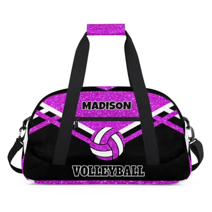 Custom Name Sports Volleyball Bags, Bright Purple Glitters Black | Duffel Travel Sports Gym Bag, Large Workout Bag - color: Bright Purple