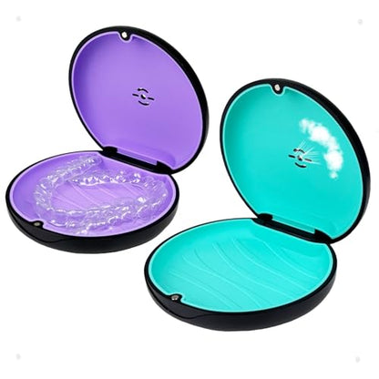 2 Pack Retainer Case with Vent Hole, Compatible with Invisalign - color: Black Purple+Black Cyan