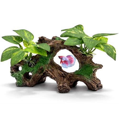 Aquarium Decorations Cave Silk Aquarium Plants Betta Fish Tank Decor Ornament, Soft & Safe Fish Tank Accessories, Goldfish Bowl Decor Artificial Driftwood
