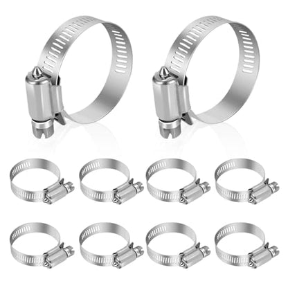 Hose Clamp, Stainless Steel Hose Clamps 1 Inch to 2 Inch, Large Adjustable Worm Gear Hose Clamps Assortment Kit Hose Pipe Tool for Fuel Line, Plumbing, Automotive Mechanical, 10 PCS Hose Clamp Set