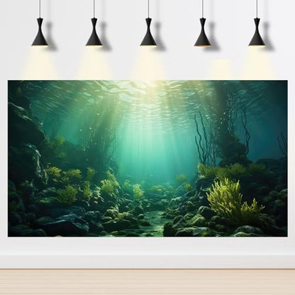 Ocean Aquarium Background Underwater Kelp Forests Fish Tank Background Under The Sea Aquatic Plants Sunrays Reptile Fish Tank Backgrounds Ocean Bed Rock Seagrass Aquarium Backgrounds 24x16in - color: Peak Green, size: 24(W)x16(H)inches/ 60(W)*40cm(H)