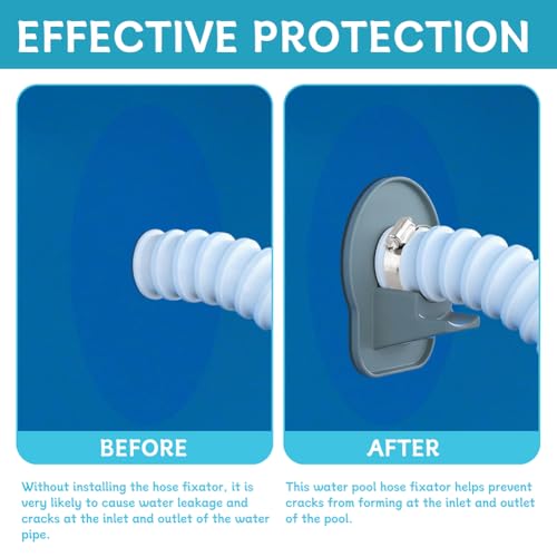 Pool Hose Holder for Above Ground Pools, 2 Pack 1.25 in (32 mm) Hose Support Brackets, Adhesive Mount with Clamps, Holder Size 3.7 x 3.14 x 4.4 in, For Inlet Outlet Hoses