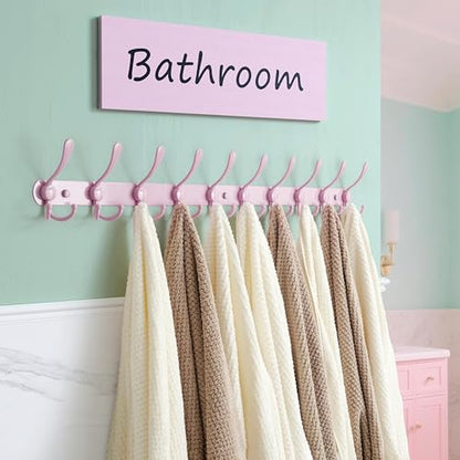 Dseap Coat Rack Wall Mount - 38” Long 10-Tri-Hooks Heavy Duty Coat Hanger Rail Wall Hooks for Hanging Coats Hats Clothing Clothes Purse Mudroom Entryway, Pink, Pack of 2 - color: Pink, size: L=38” (2 Pcs)