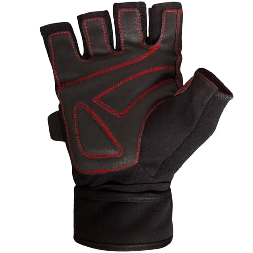 Meister Wrist Wrap Weight Lifting Gloves w/Gel Padding - color: Black / Red, size: Small