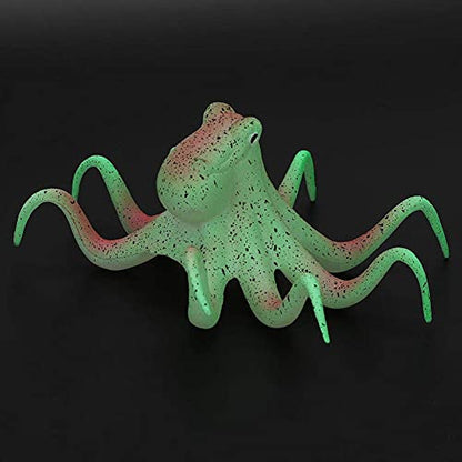 Aquarium Octopus Decoration Fish Fluorescent Octopus Ornament Artificial Silicone Simulation Octopus with Suction Cup(Green)