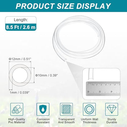 uxcell Clear PVC Tubing, 10mm ID x 12mm OD - 8.5ft PVC Tube Lightweight Vinyl Hose, Transparent Flexible Plastic Water Tubing for Air Oil Water Transfer Aquarium Irrigation - size: 10mm ID x 12mm OD