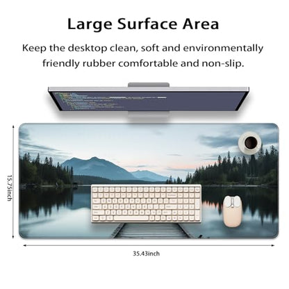 35.4 x 15.7 in, XXL Large Mouse Pad for Desk, Extended Keyboard Mouse Mat for Computer Office, Big Mouse pad with Stitched Edges, Gaming Pc-Beautiful View by The Lake - color: Beautiful View by The Lake