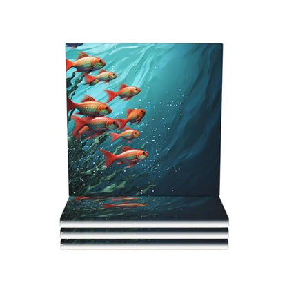 Coasters Set of 4 Round Ceramic Coaster Fish Aquarium Coasters for Drinks Absorbent Mugs Pads with Holder Heat Resistant Coffee Cup Pad for Kitchen Office - color: Square