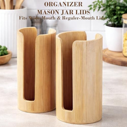 2-Pack Bamboo Mason Jar Lid Organizer for Wide & Regular Mouth Jars – Storage Holder for Mason, Canning, Ball & Tumbler Lids