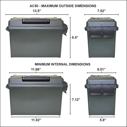 MTM AC50C-40 Ammo Can, 50-Caliber, Heavy-Duty Dual Latching System, Rugged Polypropylene Plastic, O-Ring Seal System, Water Resistant, Bulk Ammo Storage, USA Made, Black - color: Black, size: 50-Caliber
