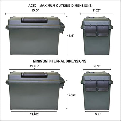 MTM AC50C-40 Ammo Can, 50-Caliber, Heavy-Duty Dual Latching System, Rugged Polypropylene Plastic, O-Ring Seal System, Water Resistant, Bulk Ammo Storage, USA Made, Black - color: Black, size: 50-Caliber