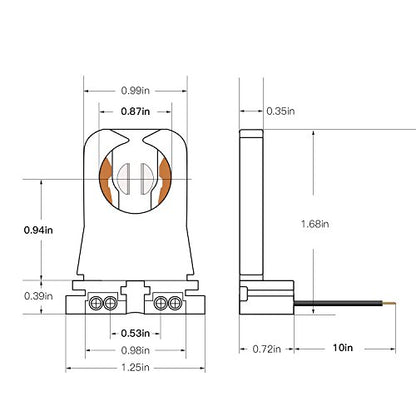 12-Pack JACKYLED Non-Shunted Turn-Type T8 Lamp Holder UL Socket Tombstone with 10 inches Wires Attached for LED Fluorescent Tube Replacements - style: T8 With Wire-12 Pack