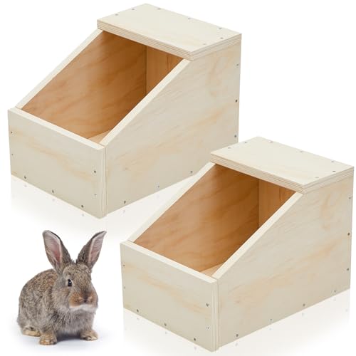 2 Pack Wood Rabbit Nesting Box, 21x11.25x10 Inch Wooden Hutch Hideout for Breeding, Natural Burrow Den Alternative for Rabbits & Small Animals - size: 21x11.25x10 Inch