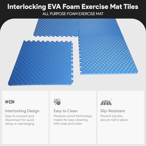 BalanceFrom Puzzle Exercise Mat 1" Thick, EVA Interlocking Foam Floor - color: Blue, style: One Inch Thick, 24 Square Feet