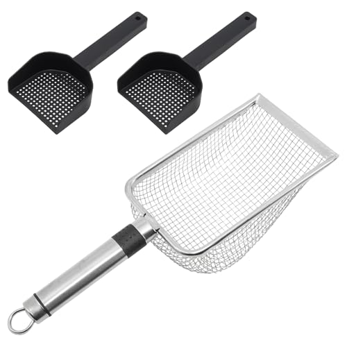 PINE & LINEN 3pcs Litter Scoop,Fine Mesh Guinea Pig Accessories Sandbath Box,Stainless Steel Small Animals Shovel for Hamster/Cat/Reptile(1pcs Big 2pcs Small)