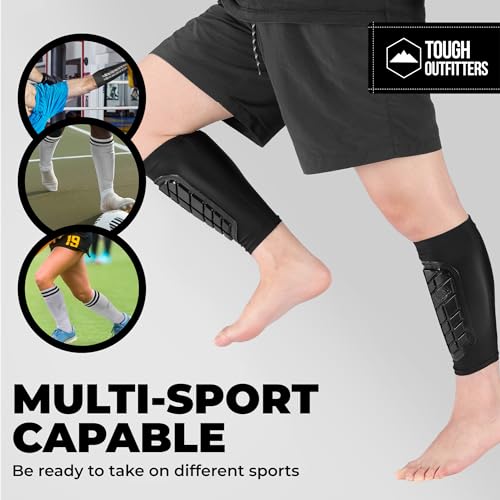 Tough Outdoors Padded Shin Guard Sleeves - Thick Long-Lasting EVA Foam Padding - Comfortable and Breathable Protection - Adults Youth & Kids for Soccer and Other Contact Sports - size: Large